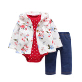 Deer Coat+Cotton Romper+Full Length Pants 3Pcs Sets