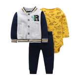 Deer Coat+Cotton Romper+Full Length Pants 3Pcs Sets